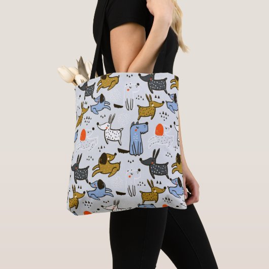 Cute Doodle Dog Patroon Tote Bag (Dichtbij)