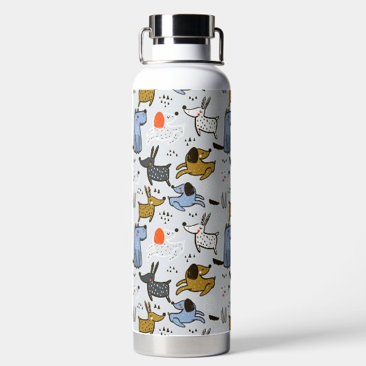 Cute Doodle Dog Patroon Waterfles (Achterkant)