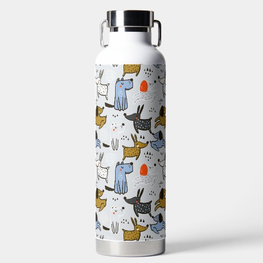 Cute Doodle Dog Patroon Waterfles (Voorkant)