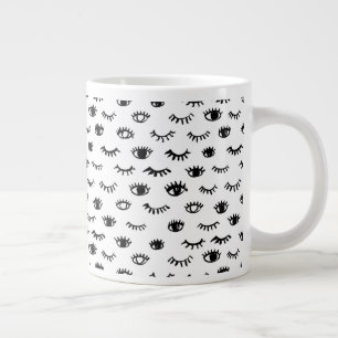 Cute Doodle Eyelash Patroon Grote Koffiekop