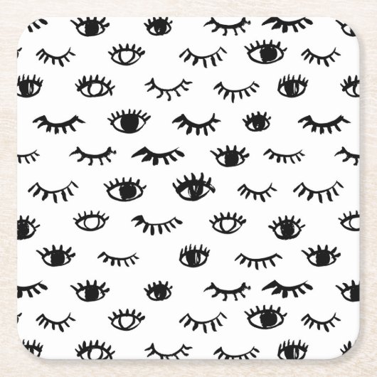 Cute Doodle Eyelash Patroon Kartonnen Onderzetters (Voorkant)