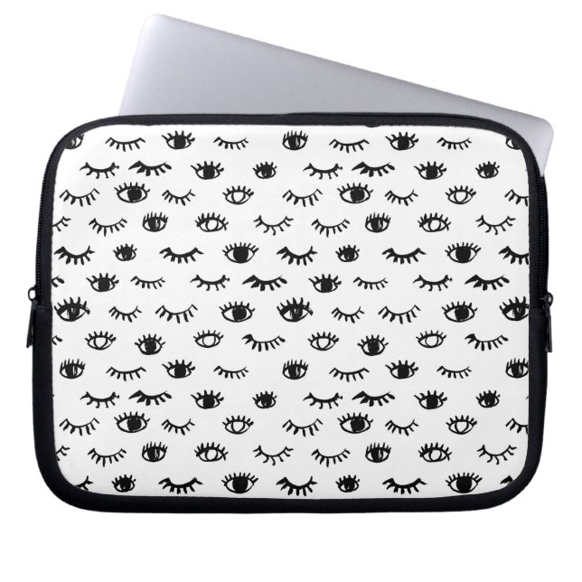Cute Doodle Eyelash Patroon Laptop Sleeve (Voorkant)
