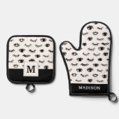 Cute Doodle Eyelash Patroon Ovenwant & Pannenlap Set (Voorkant)