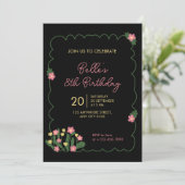 Cute Doodle Flower Frame Kids Birthday Invitation Kaart (Staand voorkant)