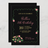 Cute Doodle Flower Frame Kids Birthday Invitation Kaart (Voorkant / Achterkant)