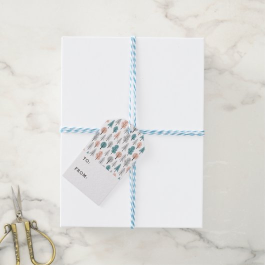 Cute Doodle Forest Pattern Cadeaulabel (Met Touw)