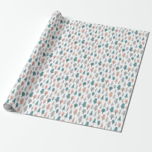 Cute Doodle Forest Pattern Cadeaupapier (Uitgerold)