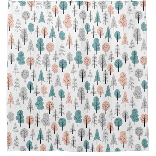 Cute Doodle Forest Pattern Douchegordijn (Voorkant)