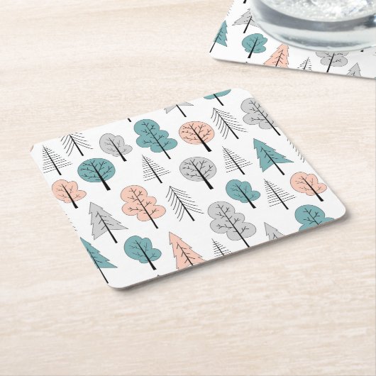Cute Doodle Forest Pattern Kartonnen Onderzetters (Schuin)