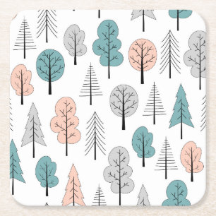 Cute Doodle Forest Pattern Kartonnen Onderzetters