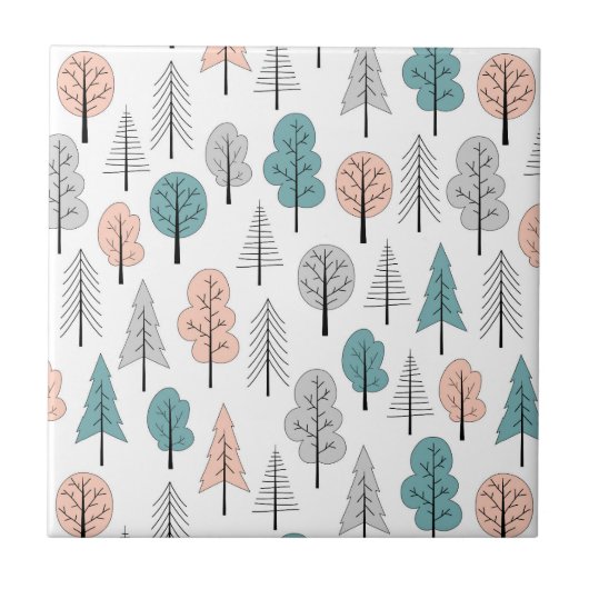 Cute Doodle Forest Pattern Tegeltje (Voorkant)