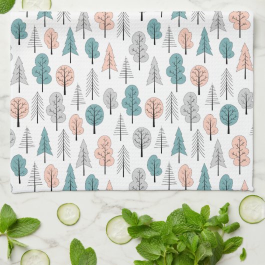 Cute Doodle Forest Pattern Theedoek (Gevouwen)