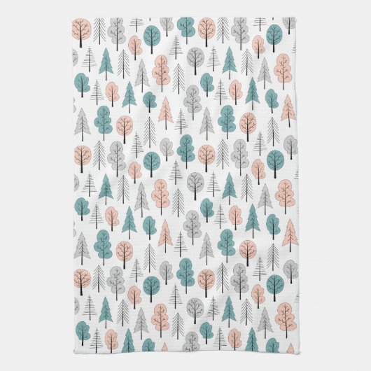 Cute Doodle Forest Pattern Theedoek (Verticaal)