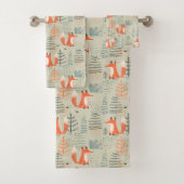 Cute Doodle Fox Forest Woodland Pattern Bad Handdoek (Insitu)