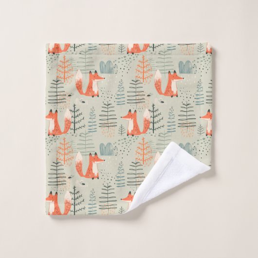 Cute Doodle Fox Forest Woodland Pattern Bad Handdoek (Wasdoekje)