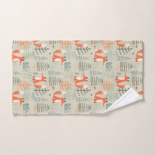 Cute Doodle Fox Forest Woodland Pattern Bad Handdoek (Handdoek)