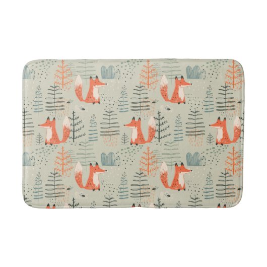 Cute Doodle Fox Forest Woodland Pattern Badmat (Voorkant)