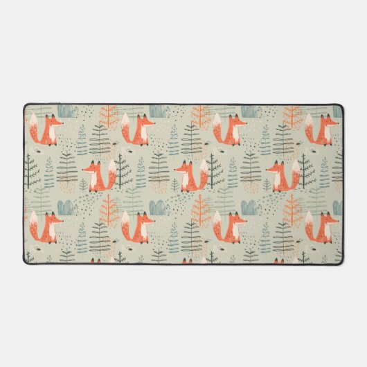 Cute Doodle Fox Forest Woodland Pattern Bureaumat (Voorkant)