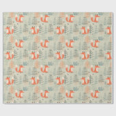 Cute Doodle Fox Forest Woodland Pattern Cadeaupapier (Vlak)