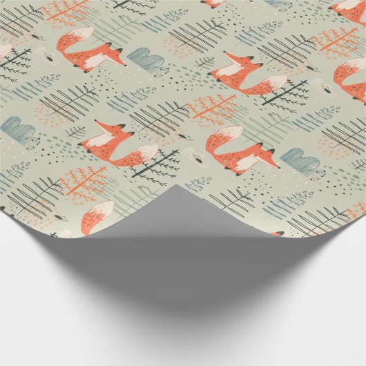 Cute Doodle Fox Forest Woodland Pattern Cadeaupapier (Hoek)