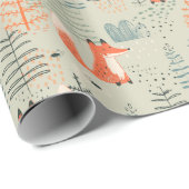 Cute Doodle Fox Forest Woodland Pattern Cadeaupapier (Rol Hoek)