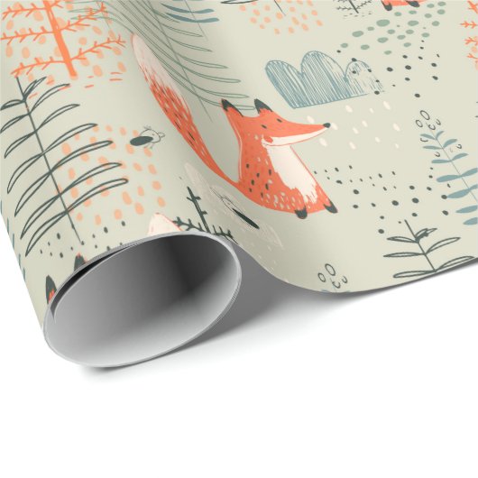 Cute Doodle Fox Forest Woodland Pattern Cadeaupapier (Rol Hoek)