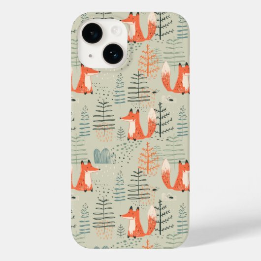 Cute Doodle Fox Forest Woodland Pattern Case-Mate iPhone Case (Achterkant)