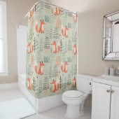 Cute Doodle Fox Forest Woodland Pattern Douchegordijn (In situ)