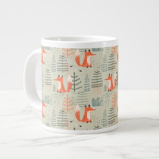 Cute Doodle Fox Forest Woodland Pattern Grote Koffiekop (Links)