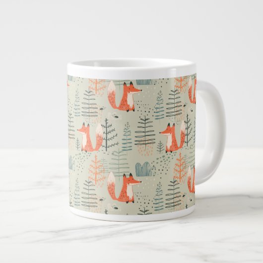 Cute Doodle Fox Forest Woodland Pattern Grote Koffiekop (Voorkant rechts)