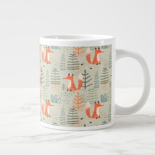 Cute Doodle Fox Forest Woodland Pattern Grote Koffiekop (Rechts)