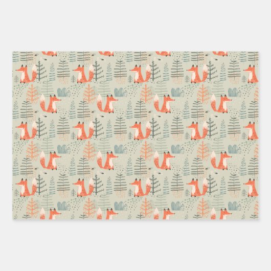 Cute Doodle Fox Forest Woodland Pattern Inpakpapier Vel (Voorkant 2)