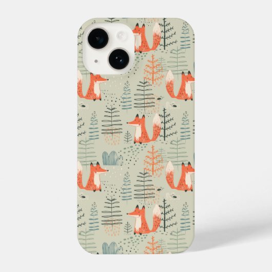 Cute Doodle Fox Forest Woodland Pattern iPhone Hoesje (Achterkant)