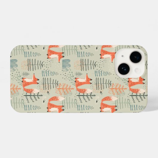 Cute Doodle Fox Forest Woodland Pattern iPhone Hoesje (Achterkant horizontaal)