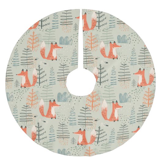 Cute Doodle Fox Forest Woodland Pattern Kerstboom Rok (Voorkant)