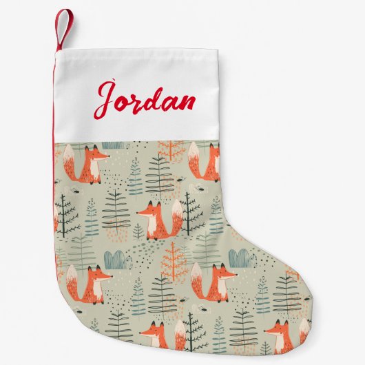 Cute Doodle Fox Forest Woodland Pattern Kleine Kerstsok (Voorkant)