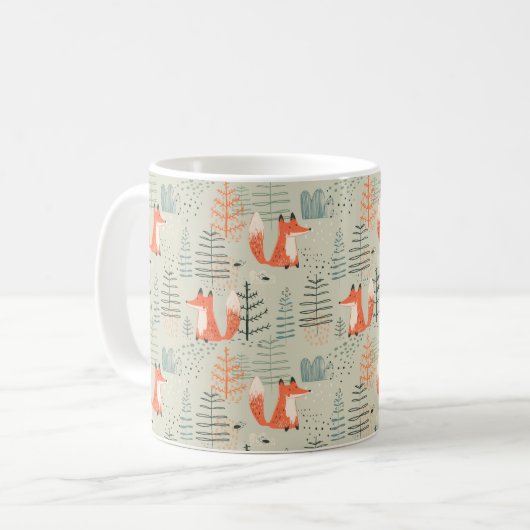 Cute Doodle Fox Forest Woodland Pattern Koffiemok (Voorkant links)