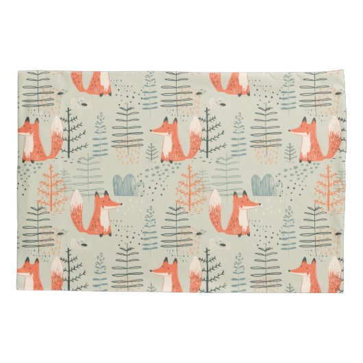 Cute Doodle Fox Forest Woodland Pattern Kussensloop (Achterkant)