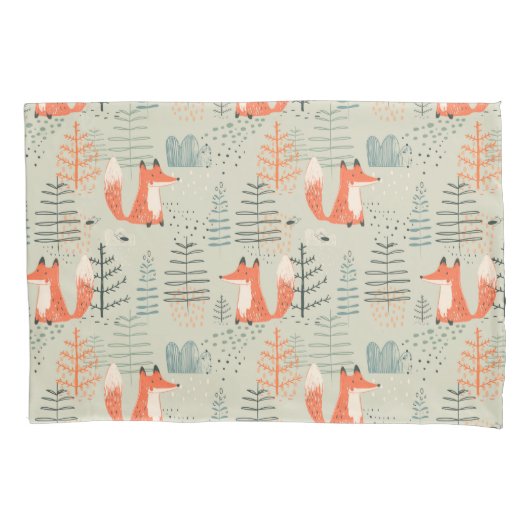 Cute Doodle Fox Forest Woodland Pattern Kussensloop (Voorkant)
