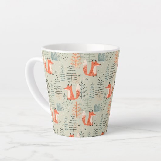 Cute Doodle Fox Forest Woodland Pattern Latte Mok (Linkerhoek)