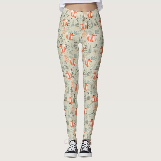 Cute Doodle Fox Forest Woodland Pattern Leggings (Voorkant)