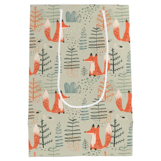 Cute Doodle Fox Forest Woodland Pattern Medium Cadeauzakje (Achterkant)