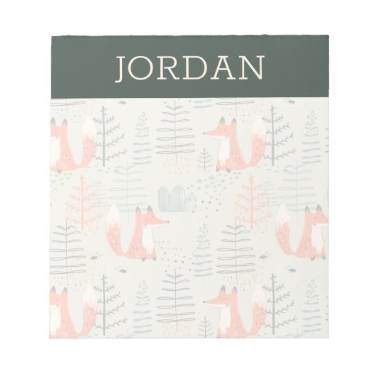 Cute Doodle Fox Forest Woodland Pattern Notitieblok (Voorkant)