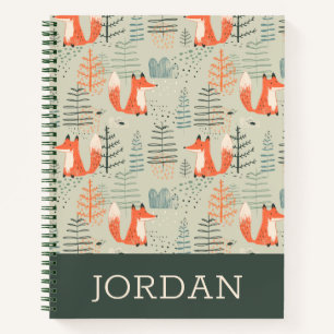 Cute Doodle Fox Forest Woodland Pattern Notitieboek