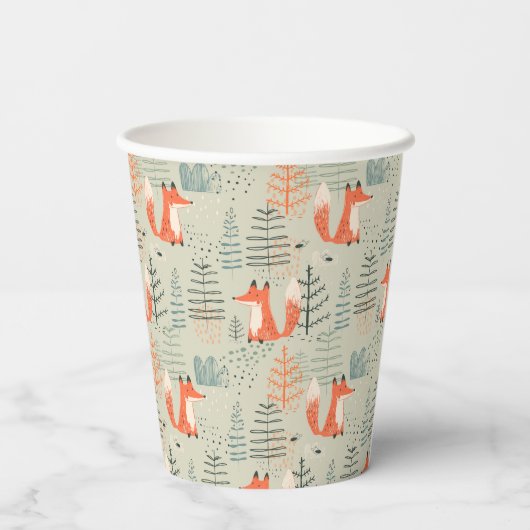 Cute Doodle Fox Forest Woodland Pattern Papieren Bekers (Achterkant)