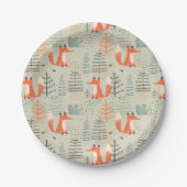 Cute Doodle Fox Forest Woodland Pattern Papieren Bordje (Voorkant)