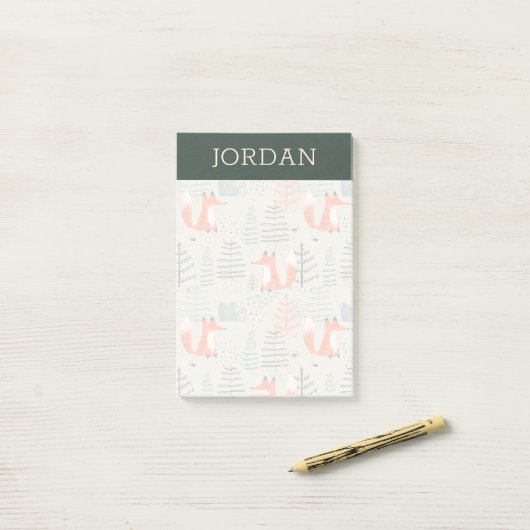 Cute Doodle Fox Forest Woodland Pattern Post-it® Notes (Op bureau)