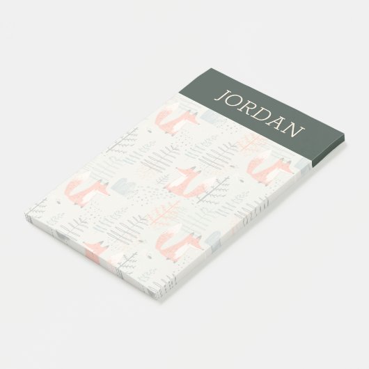 Cute Doodle Fox Forest Woodland Pattern Post-it® Notes (Schuin)
