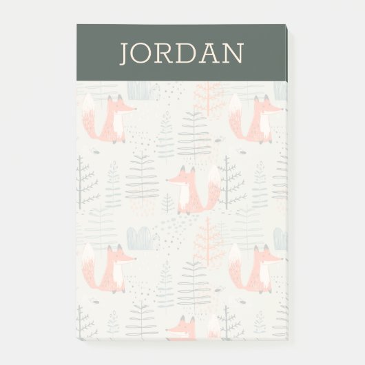 Cute Doodle Fox Forest Woodland Pattern Post-it® Notes (Voorkant)