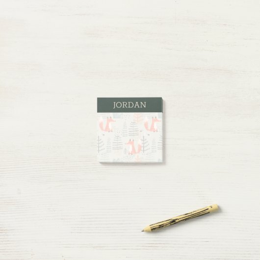 Cute Doodle Fox Forest Woodland Pattern Post-it® Notes (Op bureau)